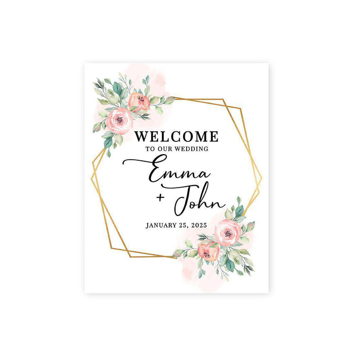 Custom Floral Canvas Wedding Guestbook Welcome Signs-Set of 1-Andaz Press-Watercolor Floral Geometric Frame-