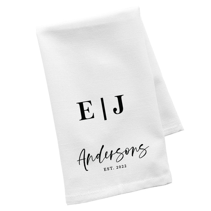 Custom Flour Sack Tea Towels, Kitchen Gifts for Mom, Daughter, Couples, Set of 1-Set of 1-Andaz Press-Monogram EST. Year-