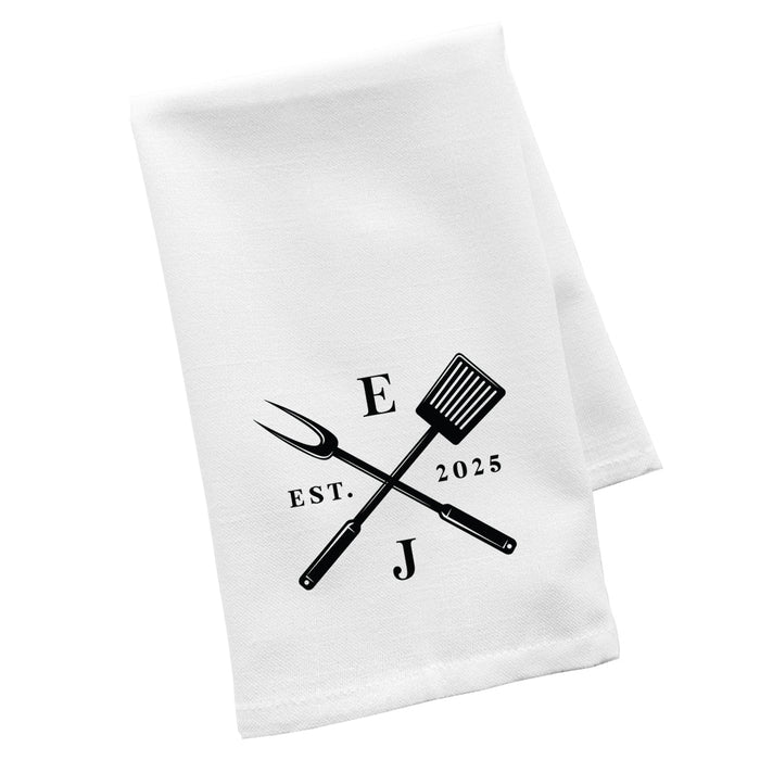 Custom Flour Sack Tea Towels, Kitchen Gifts for Mom, Daughter, Couples, Set of 1-Set of 1-Andaz Press-Monogram EST. Year-