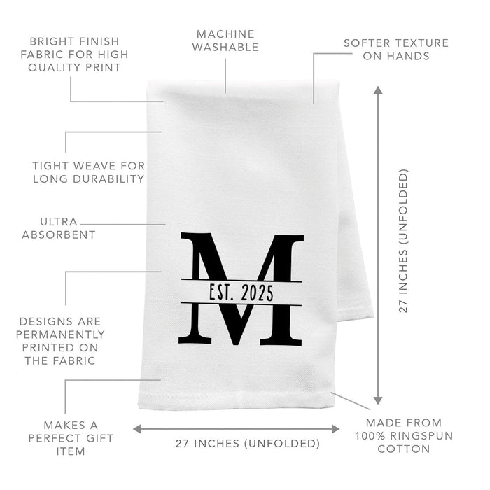 Custom Flour Sack Tea Towels, Kitchen Gifts for Mom, Daughter, Couples, Set of 1-Set of 1-Andaz Press-Monogram EST. Year-