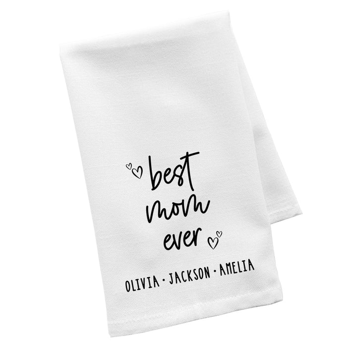 Custom Flour Sack Tea Towels, Kitchen Gifts for Mom, Daughter, Couples, Set of 1-Set of 1-Andaz Press-Best Mom Ever-