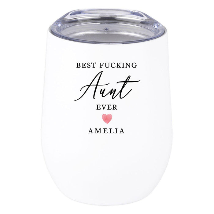 Custom Funny Aunt Wine Tumbler with Lid 12 Oz Stemless Stainless Steel Insulated-Set of 1-Andaz Press-Custom Aunt Est.-
