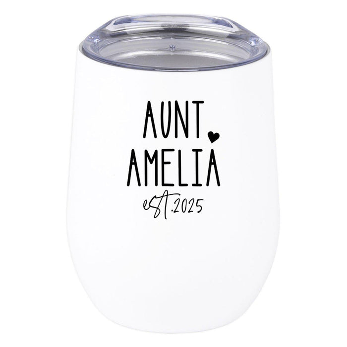Custom Funny Aunt Wine Tumbler with Lid 12 Oz Stemless Stainless Steel Insulated-Set of 1-Andaz Press-Custom Aunt Est.-