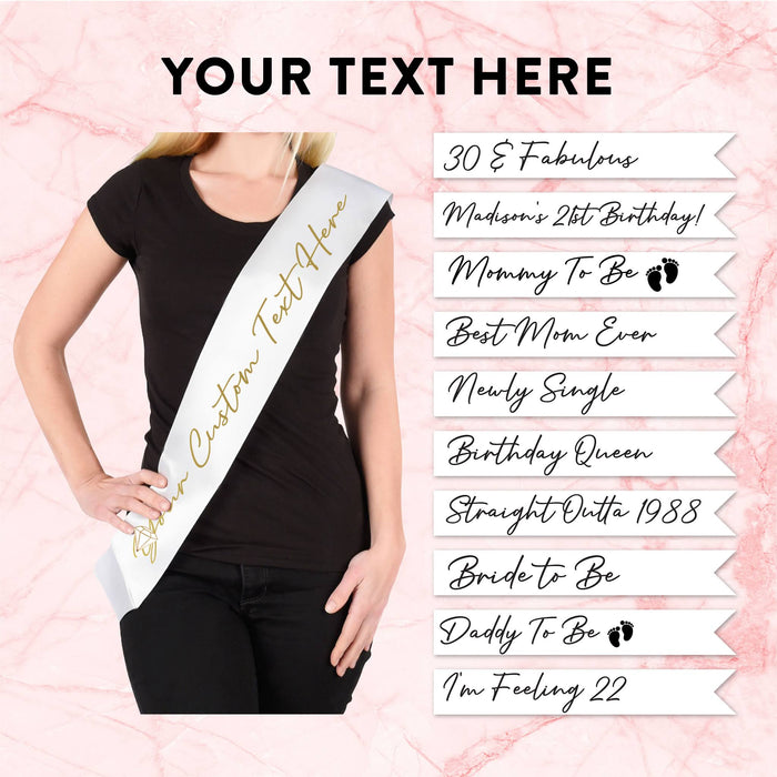 Custom Funny Birthday Party Sashes-Set of 1-Andaz Press-Custom Script Text-