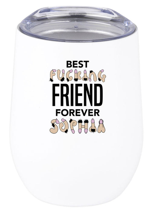 Custom Funny Penis Wine Tumbler with Lid 12oz Stemless Stainless Steel Insulated Tumbler - 2 Designs-Set of 1-Andaz Press-Custom Best Fucking Friend Forever-