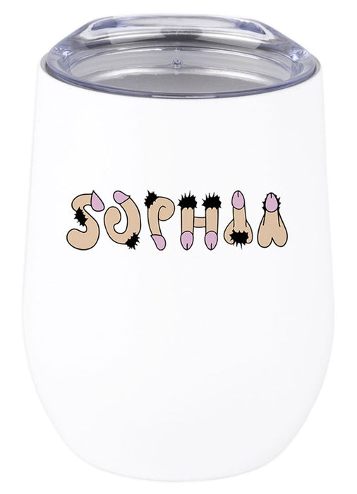 Custom Funny Penis Wine Tumbler with Lid 12oz Stemless Stainless Steel Insulated Tumbler - 2 Designs-Set of 1-Andaz Press-Penis Custom Name-