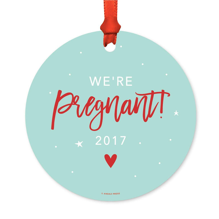 Custom Funny Pregnancy Round Metal Christmas Ornaments, Includes Ribbon and Gift Bag, Year-Set of 1-Andaz Press-Pregnancy Announcement-