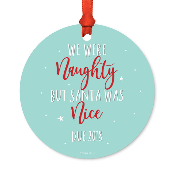 Custom Funny Pregnancy Round Metal Christmas Ornaments, Includes Ribbon and Gift Bag, Year-Set of 1-Andaz Press-Santa Naughty-