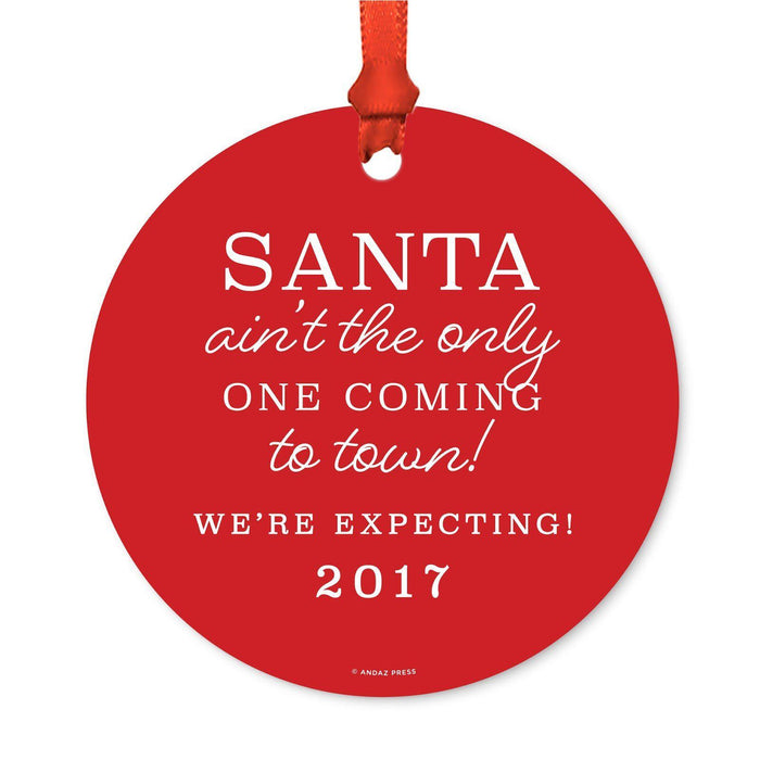 Custom Funny Pregnancy Round Metal Christmas Ornaments, Includes Ribbon and Gift Bag, Year-Set of 1-Andaz Press-Santa to Town-