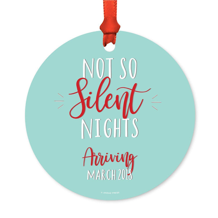 Custom Funny Pregnancy Round Metal Christmas Ornaments, Includes Ribbon and Gift Bag, Year-Set of 1-Andaz Press-Silent Night-