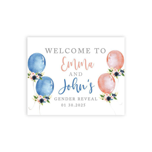 Custom Gender Reveal Canvas Baby Shower Welcome Signs-Set of 1-Andaz Press-Watercolor Gender Reveal Balloons-