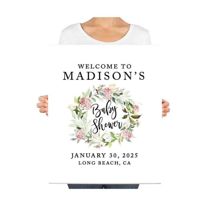Custom Greenery Baby Shower Canvas Welcome Signs-Set of 1-Andaz Press-Gold Greenery Baby-