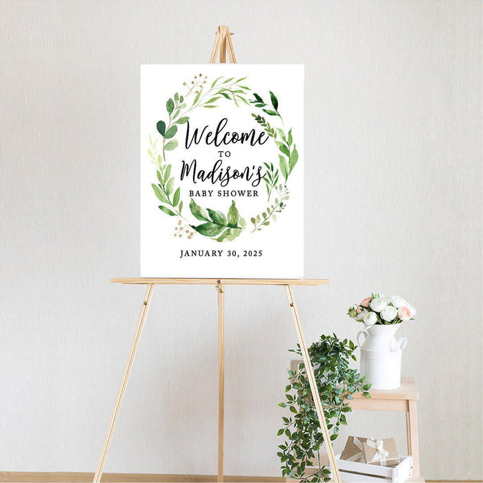 Custom Greenery Baby Shower Canvas Welcome Signs-Set of 1-Andaz Press-Gold Greenery Baby-