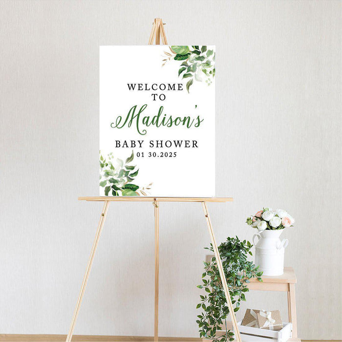 Custom Greenery Baby Shower Canvas Welcome Signs-Set of 1-Andaz Press-Gold Greenery Baby-