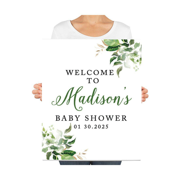 Custom Greenery Baby Shower Canvas Welcome Signs-Set of 1-Andaz Press-Gold Greenery Baby-