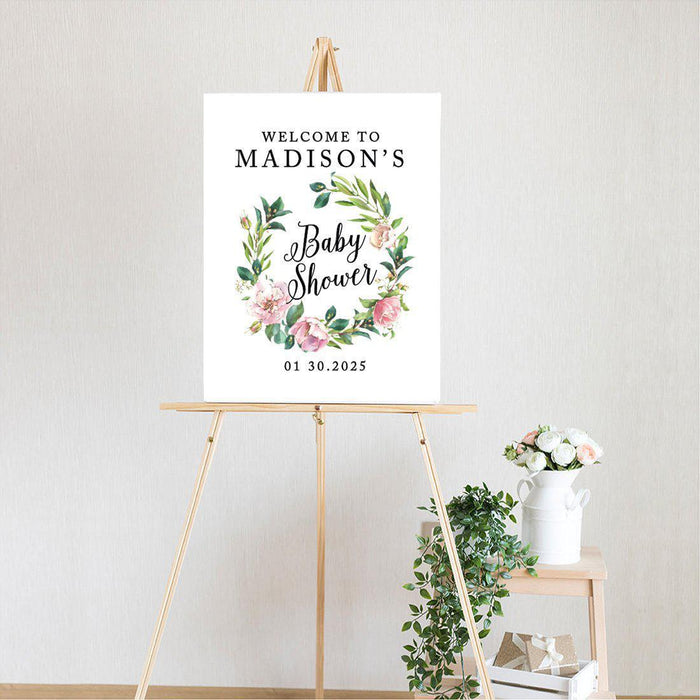 Custom Greenery Baby Shower Canvas Welcome Signs-Set of 1-Andaz Press-Gold Greenery Baby-