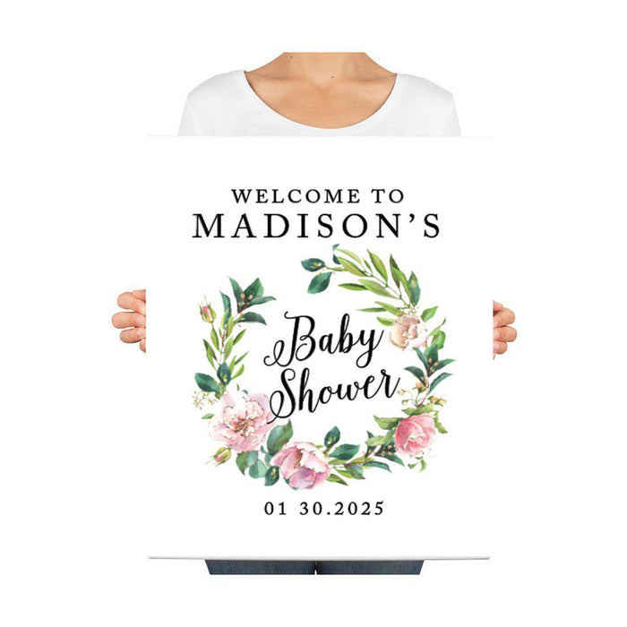 Custom Greenery Baby Shower Canvas Welcome Signs-Set of 1-Andaz Press-Gold Greenery Baby-