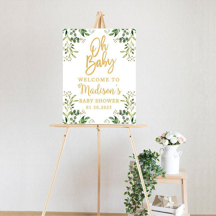 Custom Greenery Baby Shower Canvas Welcome Signs-Set of 1-Andaz Press-Gold Greenery Baby-