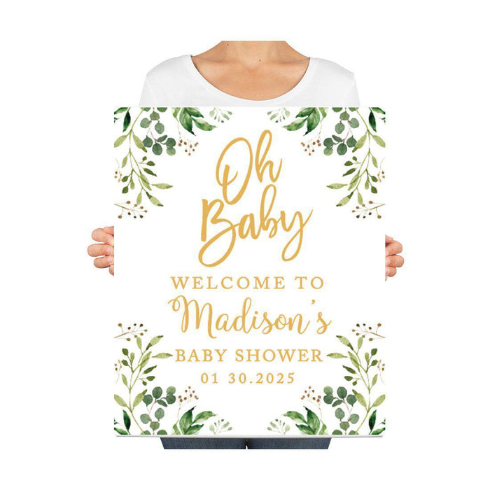 Custom Greenery Baby Shower Canvas Welcome Signs-Set of 1-Andaz Press-Gold Greenery Baby-