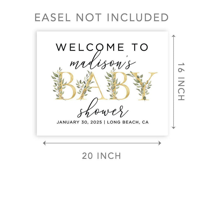 Custom Greenery Baby Shower Canvas Welcome Signs-Set of 1-Andaz Press-Gold Greenery Baby-