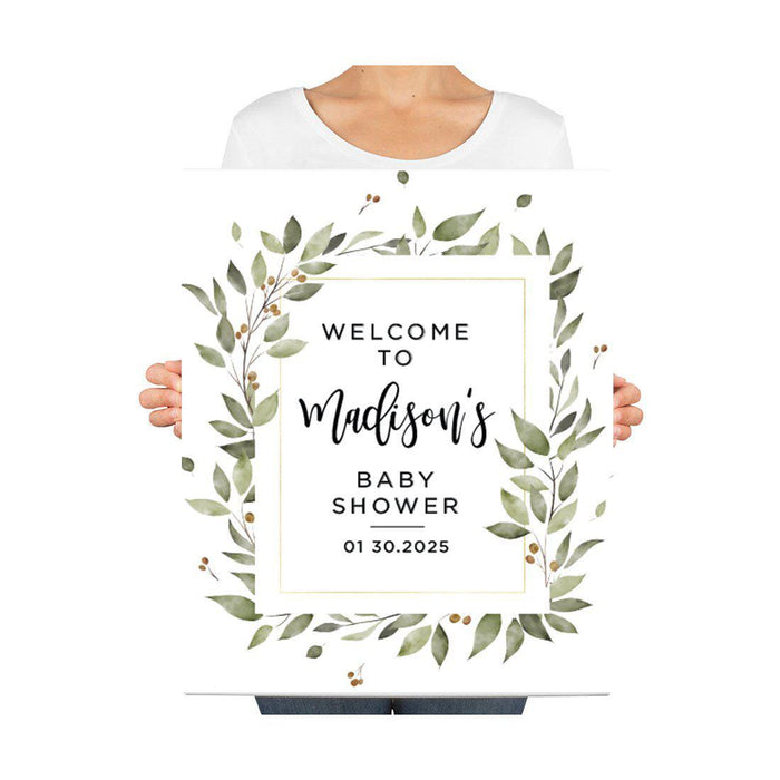 Custom Greenery Baby Shower Canvas Welcome Signs-Set of 1-Andaz Press-Gold Greenery Baby-