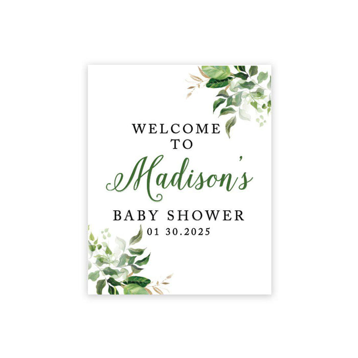 Custom Greenery Baby Shower Canvas Welcome Signs-Set of 1-Andaz Press-Greenery Leaves-