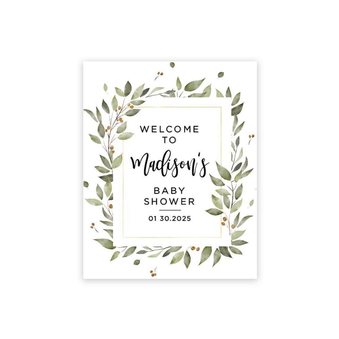 Custom Greenery Baby Shower Canvas Welcome Signs-Set of 1-Andaz Press-Olive Green Leaf Foliage-