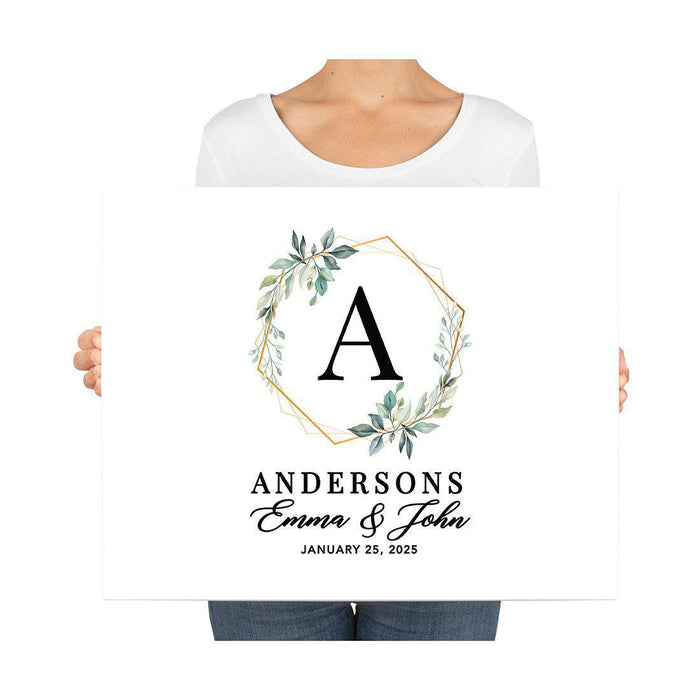 Custom Greenery Canvas Wedding Guestbook Welcome Signs-Set of 1-Andaz Press-Fall Leaf Greenery Monogram Wreath-