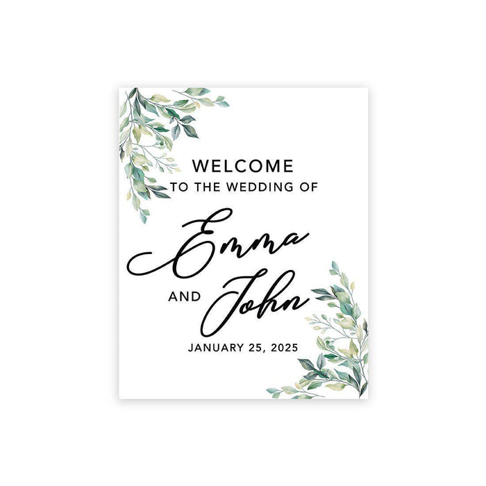 Custom Greenery Canvas Wedding Guestbook Welcome Signs-Set of 1-Andaz Press-Vertical Watercolor Eucalyptus Leaf-