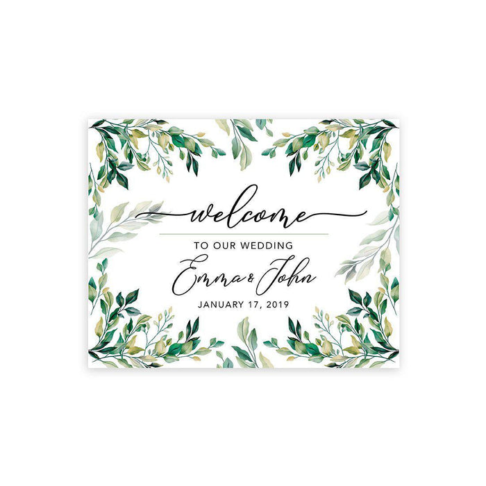 Custom Greenery Canvas Wedding Guestbook Welcome Signs-Set of 1-Andaz Press-Watercolor Greenery Eucalyptus Leaves Border-