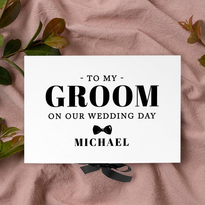 Custom Groom Gift Box - Gift Boxes with Lids, White Large Gift Box with Ribbon - 7 Designs Available-Set of 1-Andaz Press-To My Groom On Our Wedding Day-
