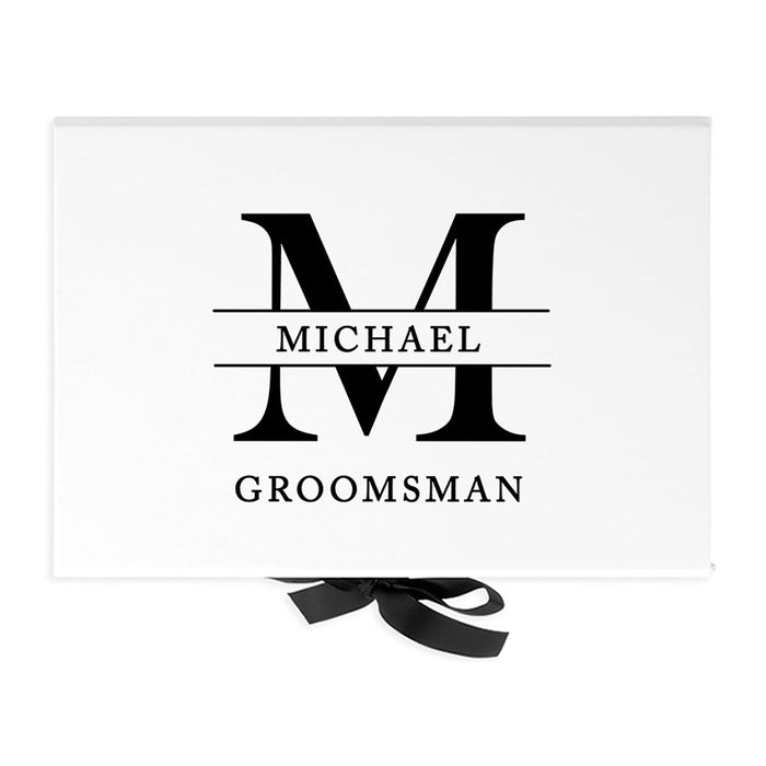 Custom Groom Gift Box - Gift Boxes with Lids, White Large Gift Box with Ribbon - 7 Designs Available-Set of 1-Andaz Press-Groomsman Name & Monogram-