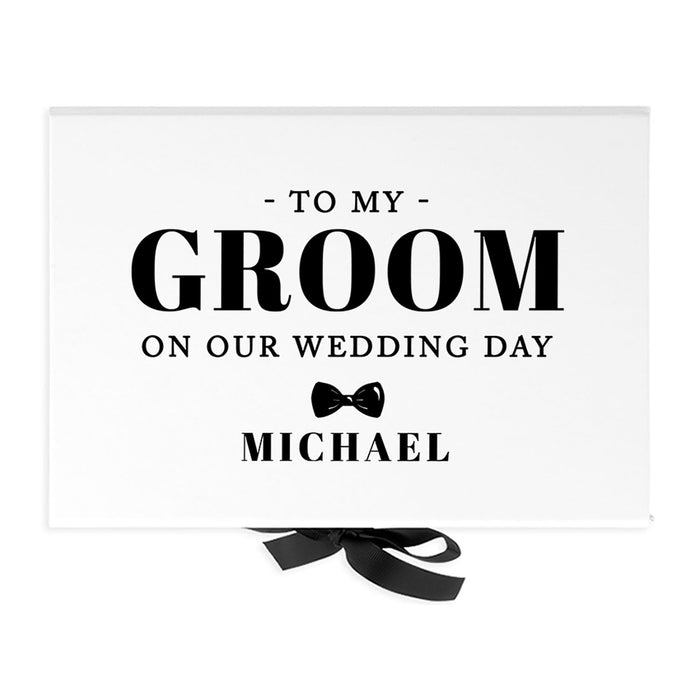 Custom Groom Gift Box - Gift Boxes with Lids, White Large Gift Box with Ribbon - 7 Designs Available-Set of 1-Andaz Press-To My Groom On Our Wedding Day-