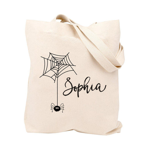 Custom Halloween Tote Bag Canvas Bags with Handles, Reusable Halloween Bag, Halloween Bags for Trick or Treat-Set of 1-Andaz Press-Cute Spider-