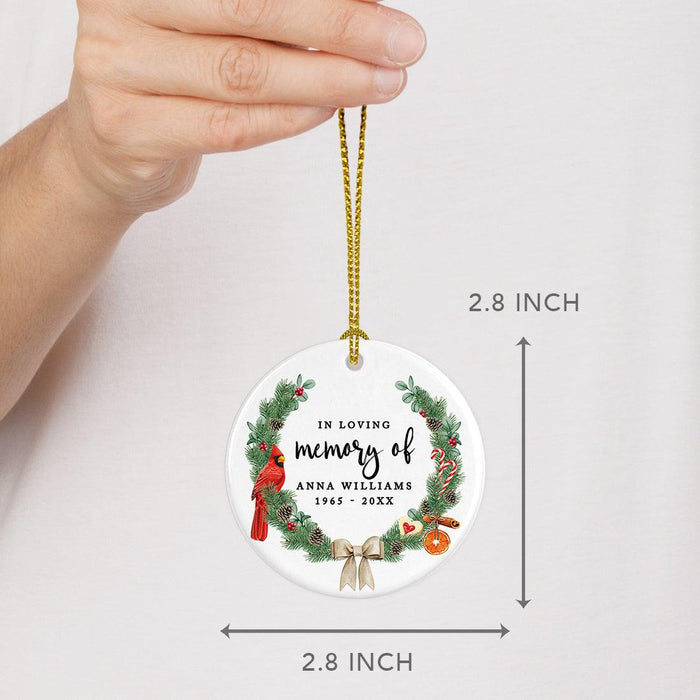 Custom In Loving Memory Ornament 20XX Round Porcelain Ornament for Loss Of Loved One Bereavement Sympathy-Set of 1-Andaz Press-Poinsettia Wreath-