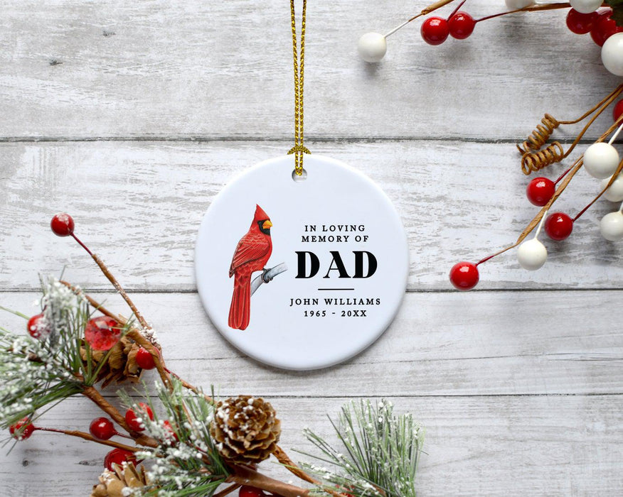 Custom In Loving Memory Ornament 20XX Round Porcelain Ornament for Loss Of Loved One Bereavement Sympathy-Set of 1-Andaz Press-Poinsettia Wreath-