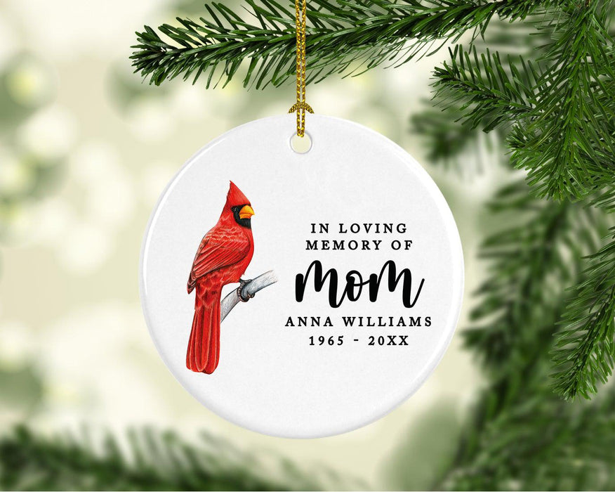 Custom In Loving Memory Ornament 20XX Round Porcelain Ornament for Loss Of Loved One Bereavement Sympathy-Set of 1-Andaz Press-Poinsettia Wreath-