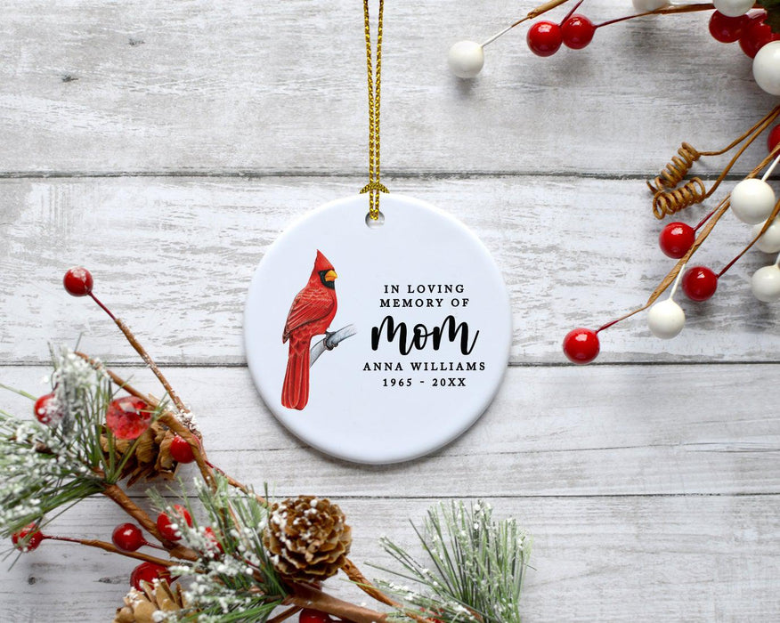 Custom In Loving Memory Ornament 20XX Round Porcelain Ornament for Loss Of Loved One Bereavement Sympathy-Set of 1-Andaz Press-Poinsettia Wreath-