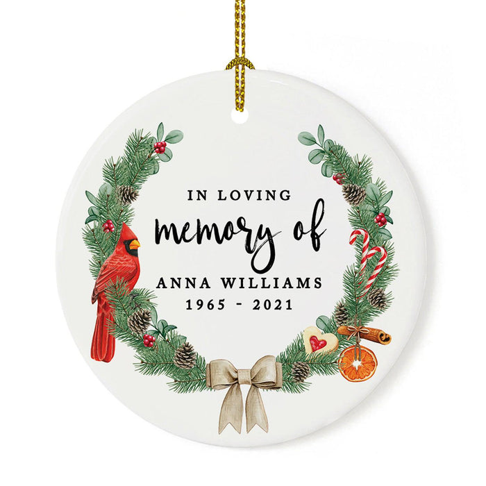 Custom In Loving Memory Ornament 20XX Round Porcelain Ornament for Loss Of Loved One Bereavement Sympathy-Set of 1-Andaz Press-Poinsettia Wreath-