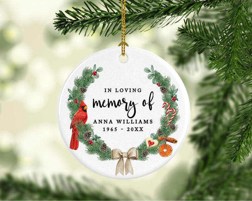 Custom In Loving Memory Ornament 20XX Round Porcelain Ornament for Loss Of Loved One Bereavement Sympathy-Set of 1-Andaz Press-Poinsettia Wreath-