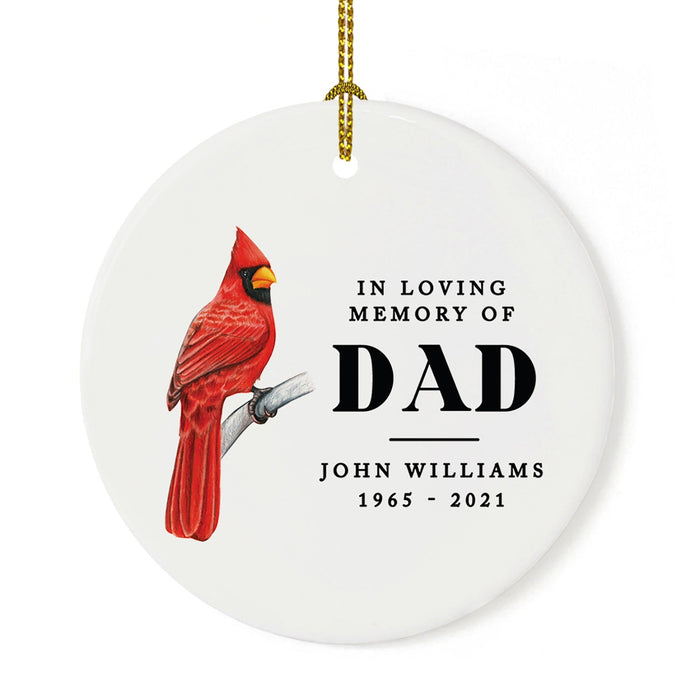 Custom In Loving Memory Ornament 20XX Round Porcelain Ornament for Loss Of Loved One Bereavement Sympathy-Set of 1-Andaz Press-In Loving Memory of Dad-