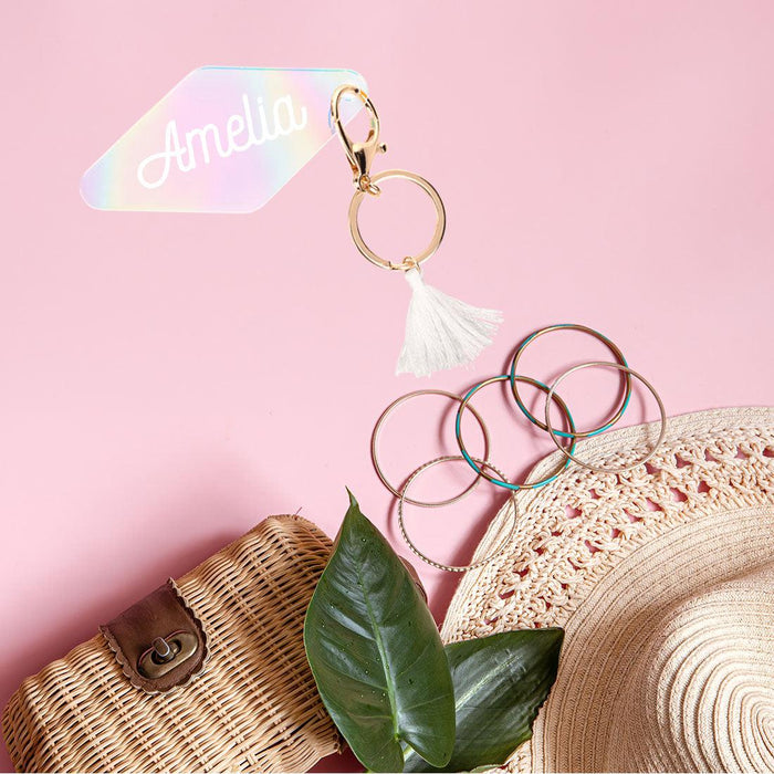 Custom Iridescent Acrylic Retro Motel Keychain-Set of 1-Andaz Press-Custom Iridescent Retro Motel Keychain-