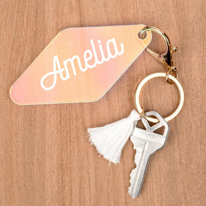Custom Iridescent Acrylic Retro Motel Keychain-Set of 1-Andaz Press-Custom Iridescent Retro Motel Keychain-