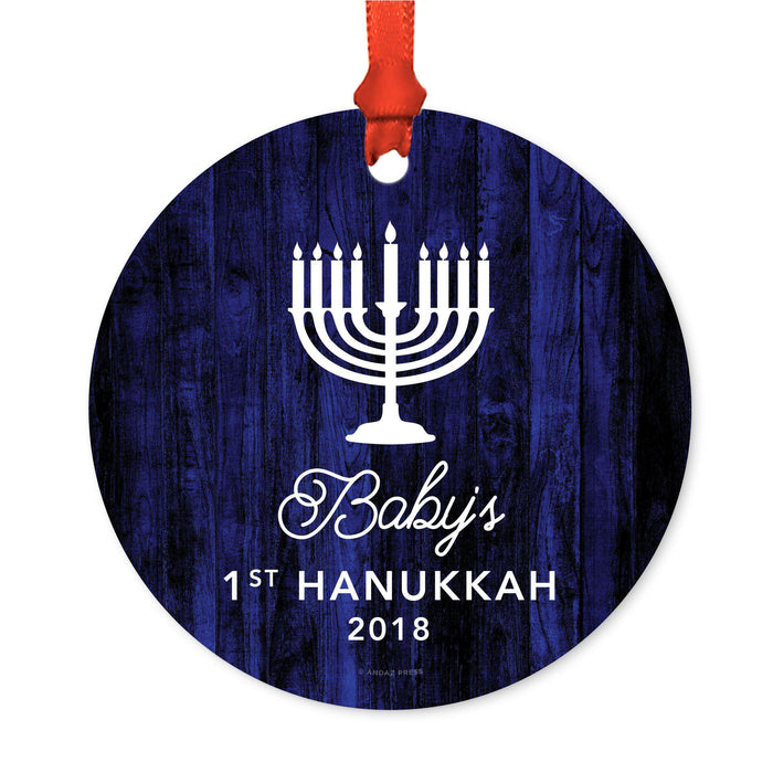 Custom Jewish Family Metal Hanukkah Ornament, Our First Hanukkah, Design 2-Set of 1-Andaz Press-Baby's 1st Christmas-