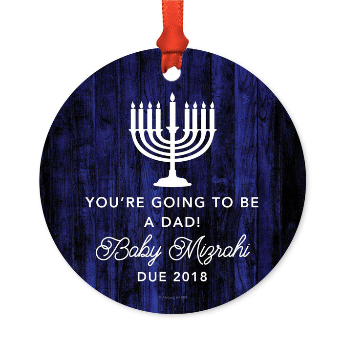 Custom Jewish Family Metal Hanukkah Ornament, Our First Hanukkah, Design 2-Set of 1-Andaz Press-Dad Going To Be-