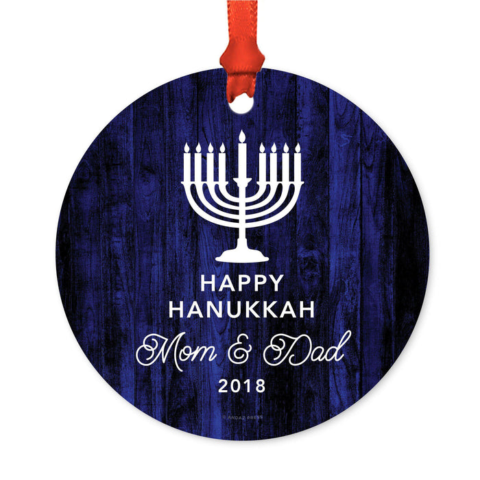 Custom Jewish Family Metal Hanukkah Ornament, Our First Hanukkah, Design 2-Set of 1-Andaz Press-Mom Dad Merry Christmas-