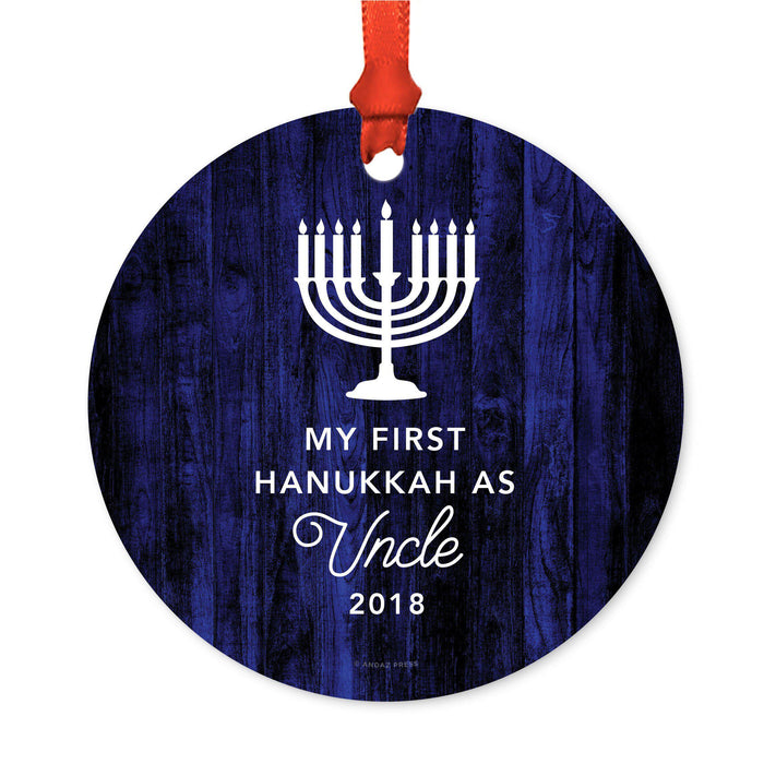 Custom Jewish Family Metal Hanukkah Ornament, Our First Hanukkah, Includes Ribbon and Gift Bag, Design 1-Set of 1-Andaz Press-Mommy Daddy-
