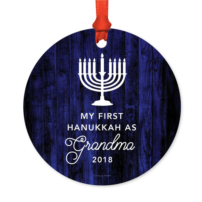 Custom Jewish Family Metal Hanukkah Ornament, Our First Hanukkah, Includes Ribbon and Gift Bag, Design 1-Set of 1-Andaz Press-Mommy Daddy-