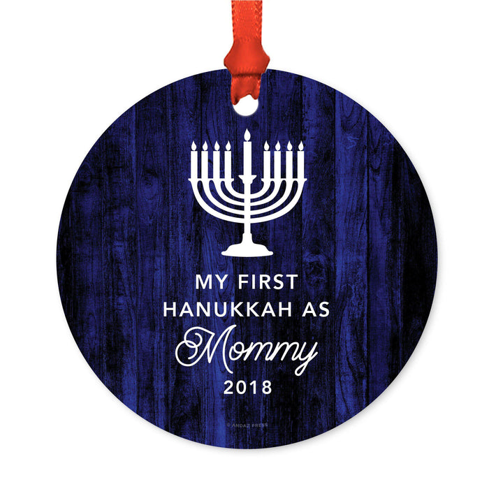 Custom Jewish Family Metal Hanukkah Ornament, Our First Hanukkah, Includes Ribbon and Gift Bag, Design 1-Set of 1-Andaz Press-Mommy Daddy-