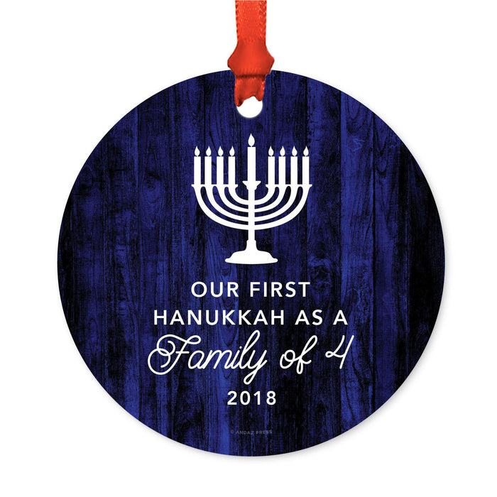 Custom Jewish Family Metal Hanukkah Ornament, Our First Hanukkah, Includes Ribbon and Gift Bag, Design 1-Set of 1-Andaz Press-Mommy Daddy-